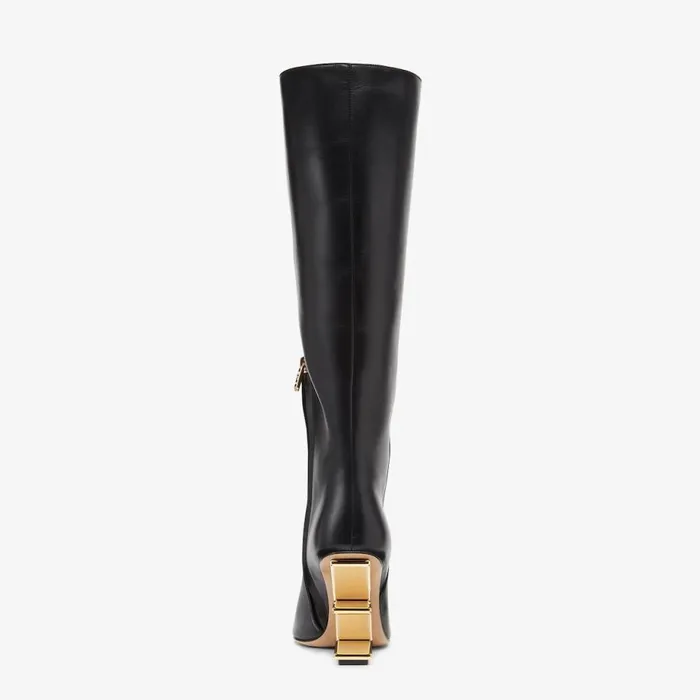 Woman Black Leather HighHeeled Boots Black Fendi Fendi First