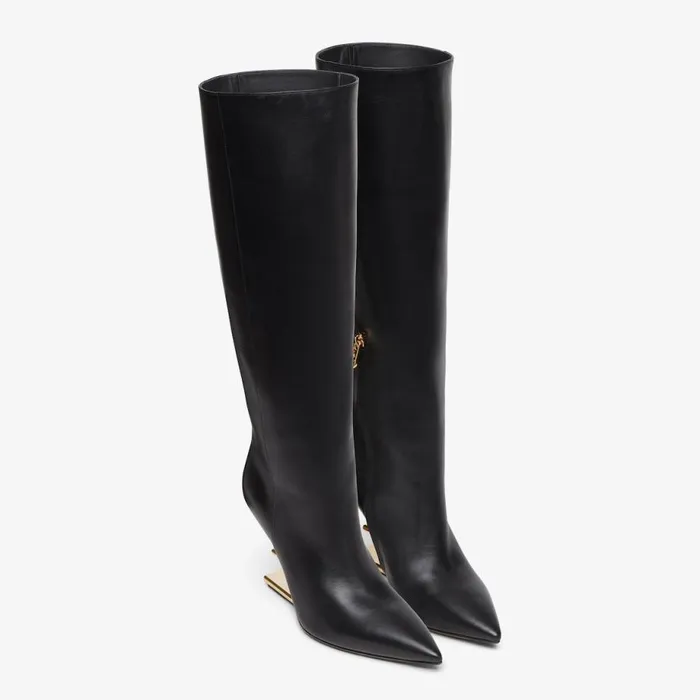 Woman Black Leather HighHeeled Boots Black Fendi Fendi First