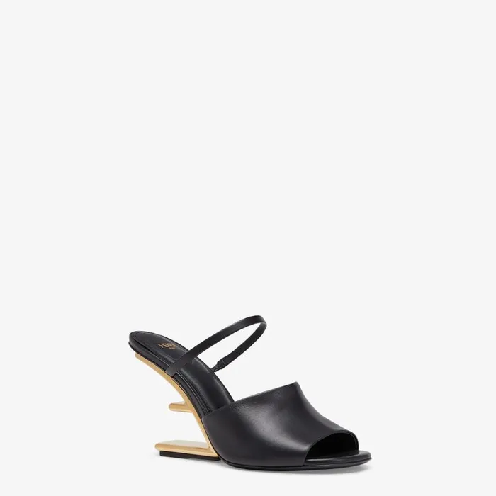 Woman Black Leather HighHeeled Sandals Black Fendi Fendi First