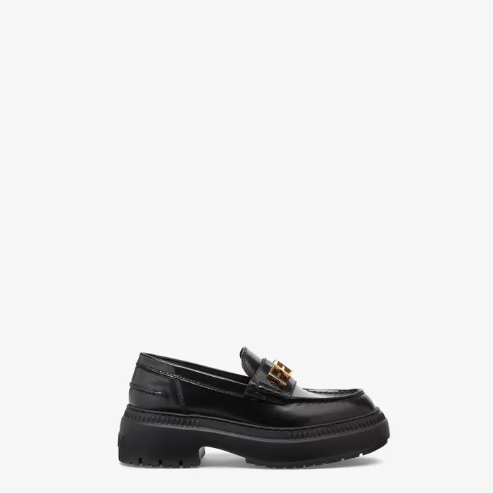 Woman Black Leather Loafers Black Fendi Mocassins and Loafers