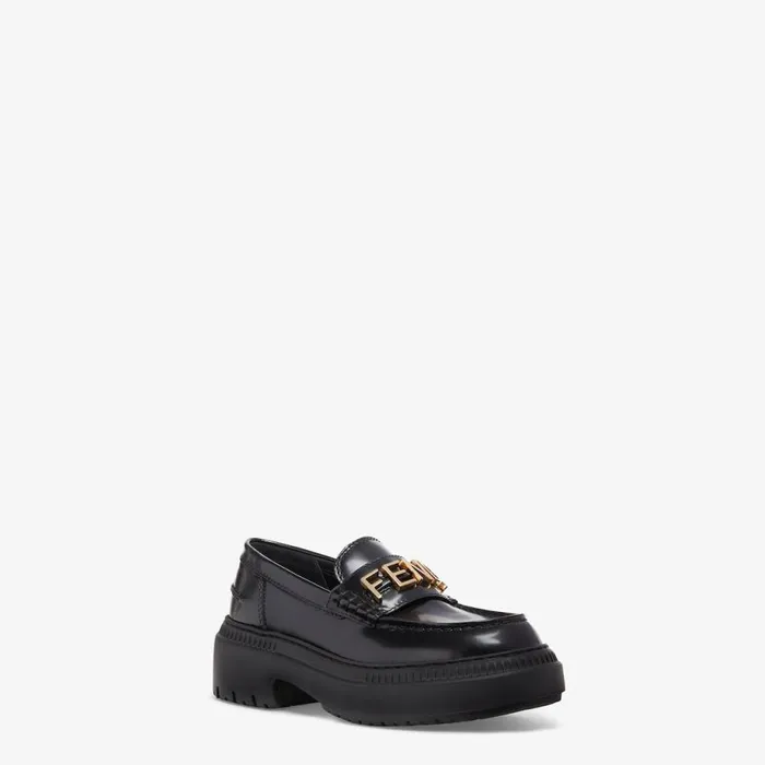 Woman Black Leather Loafers Black Fendi Mocassins and Loafers