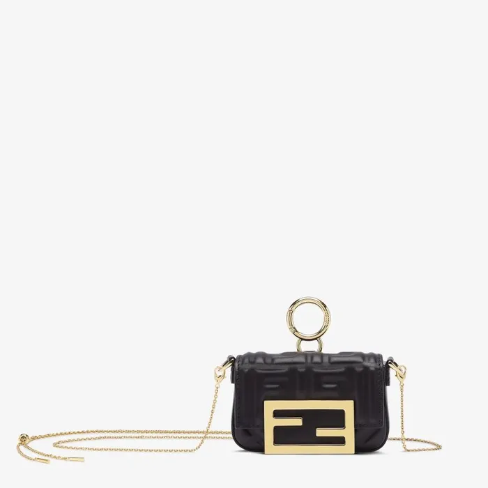 Woman Black Nappa Leather Charm Black Fendi Miniature Bags