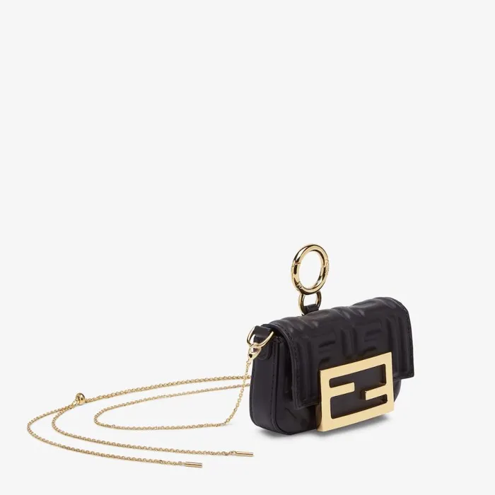 Woman Black Nappa Leather Charm Black Fendi Miniature Bags