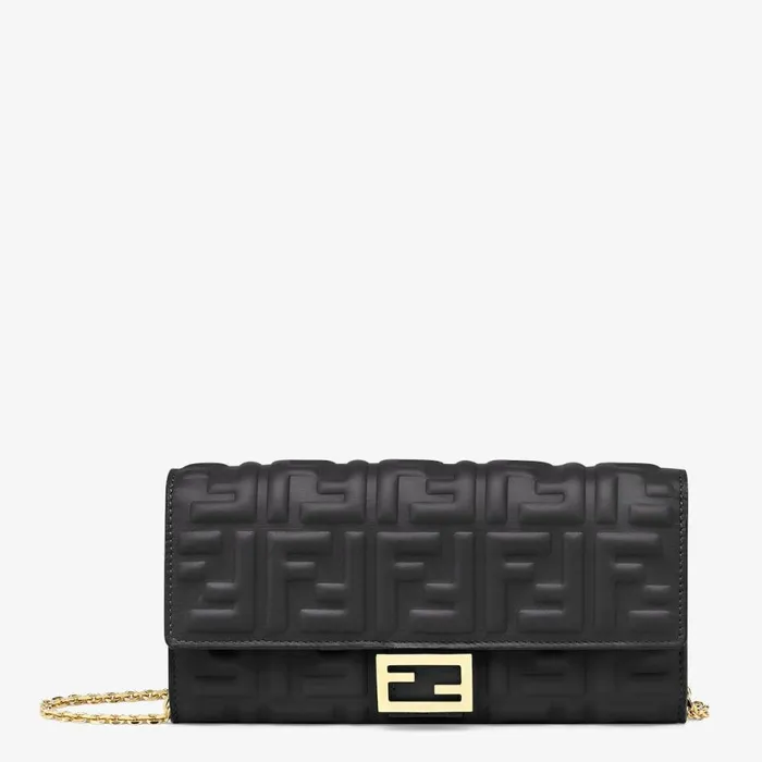 Woman Black Nappa Leather Wallet Black Fendi Wallets On Chain