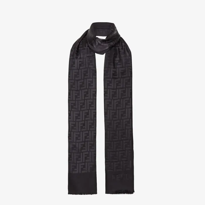 Woman Black Silk Stole Black Fendi Scarves and Silks