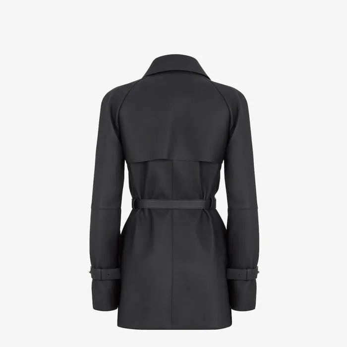 Woman Black Waxed Leather Jacket Black Fendi Coats and Outerwear