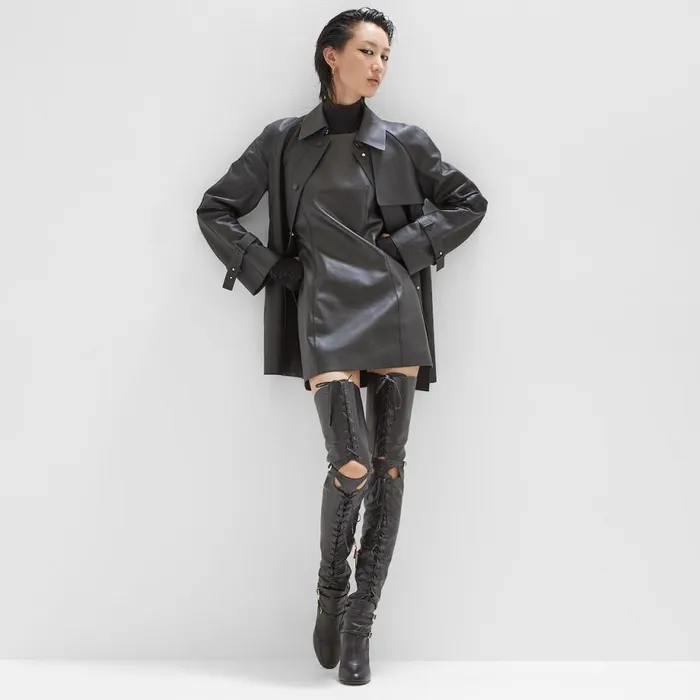 Woman Black Waxed Leather Jacket Black Fendi Coats and Outerwear