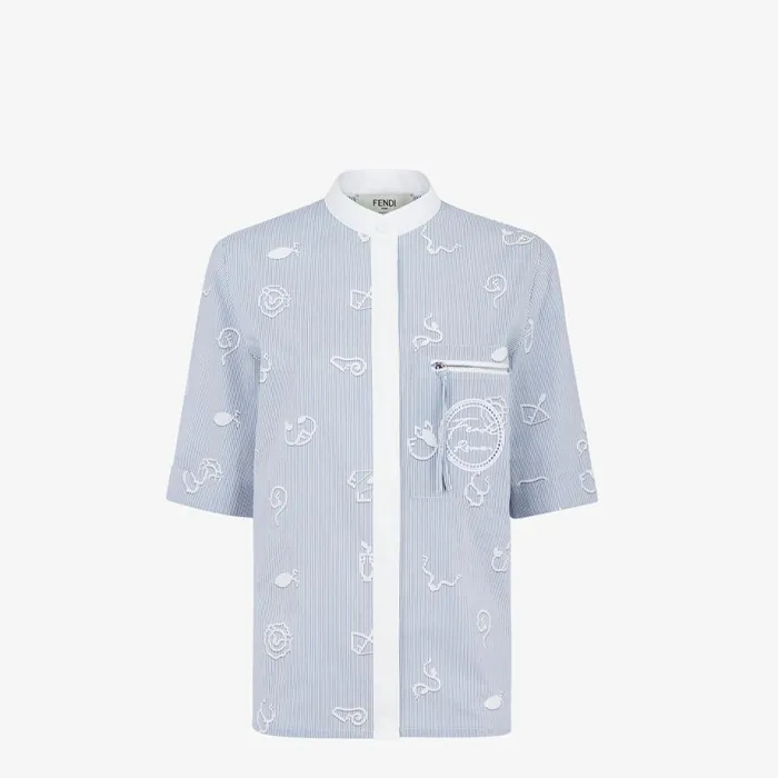 Woman Blue Cotton Shirt Blue Fendi Tops and Shirts