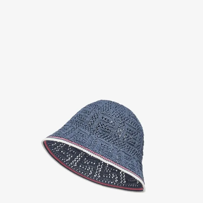 Woman Blue Crochet Cloche Hat Blue Fendi Hats and Gloves