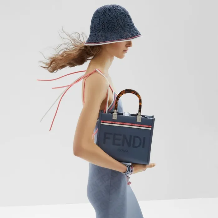 Woman Blue Crochet Cloche Hat Blue Fendi Hats and Gloves