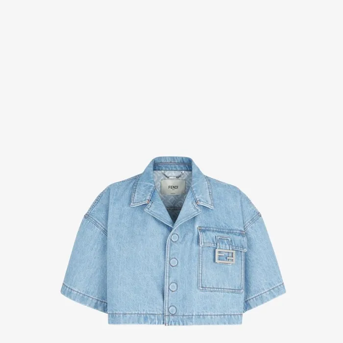Woman Blue Denim Jacket Blue Fendi Denim
