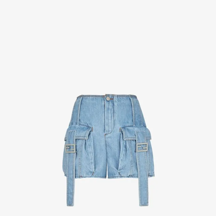 Woman Blue Denim Shorts Blue Fendi Denim