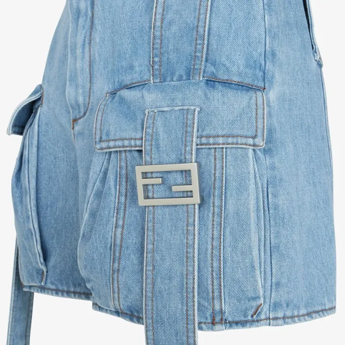 Woman Blue Denim Shorts Blue Fendi Denim