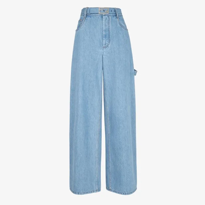 Woman Blue Denim Trousers Blue Fendi Denim