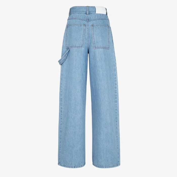Woman Blue Denim Trousers Blue Fendi Denim