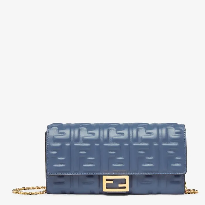 Woman Blue Nappa Leather Wallet Blue Fendi Wallets On Chain