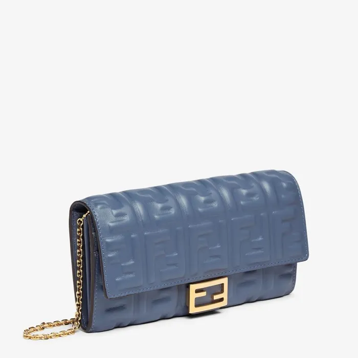 Woman Blue Nappa Leather Wallet Blue Fendi Wallets On Chain