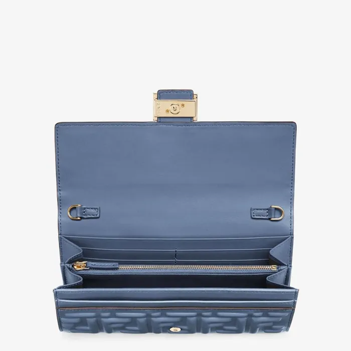 Woman Blue Nappa Leather Wallet Blue Fendi Wallets On Chain