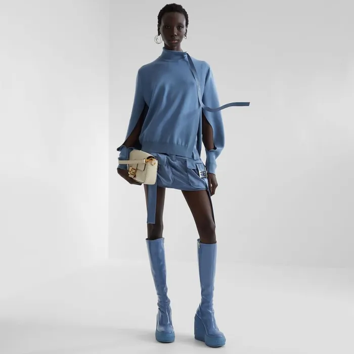 Woman Blue Satin Skirt Blue Fendi Skirts