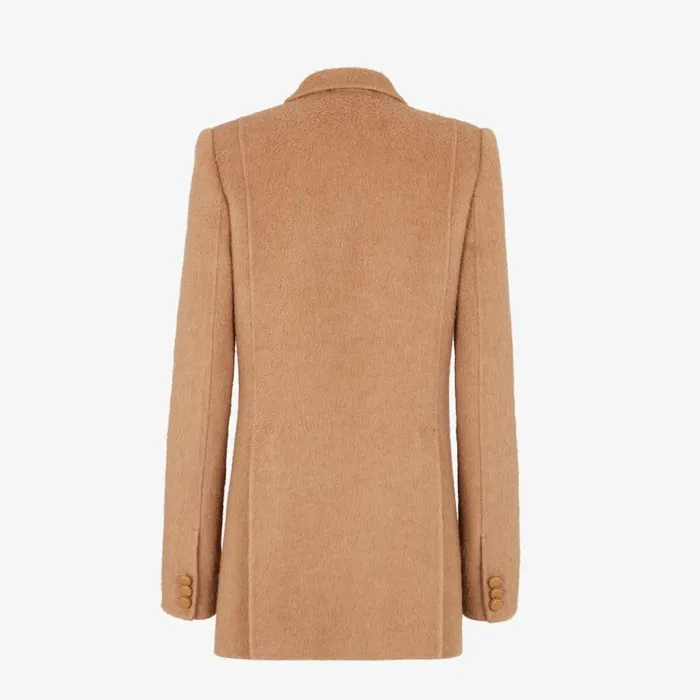 Woman Brown Camel Hair Pea Coat Brown Fendi Coats and Outerwear