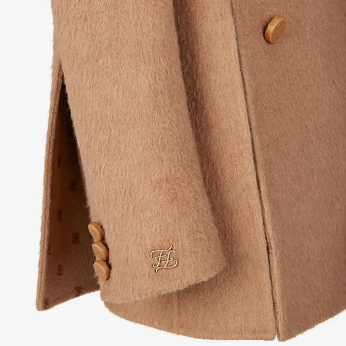 Woman Brown Camel Hair Pea Coat Brown Fendi Coats and Outerwear