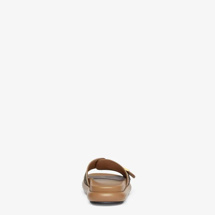 Woman Brown Fabric Slides Brown Fendi Slides and Mules