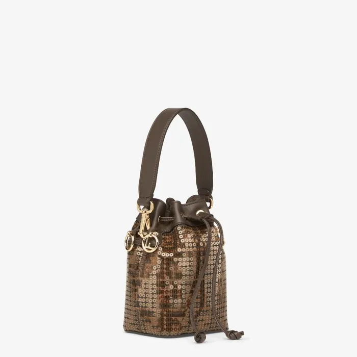 Woman Brown Ff Jacquard Fabric Mini Bag With Sequins Brown Fendi Mini Bags