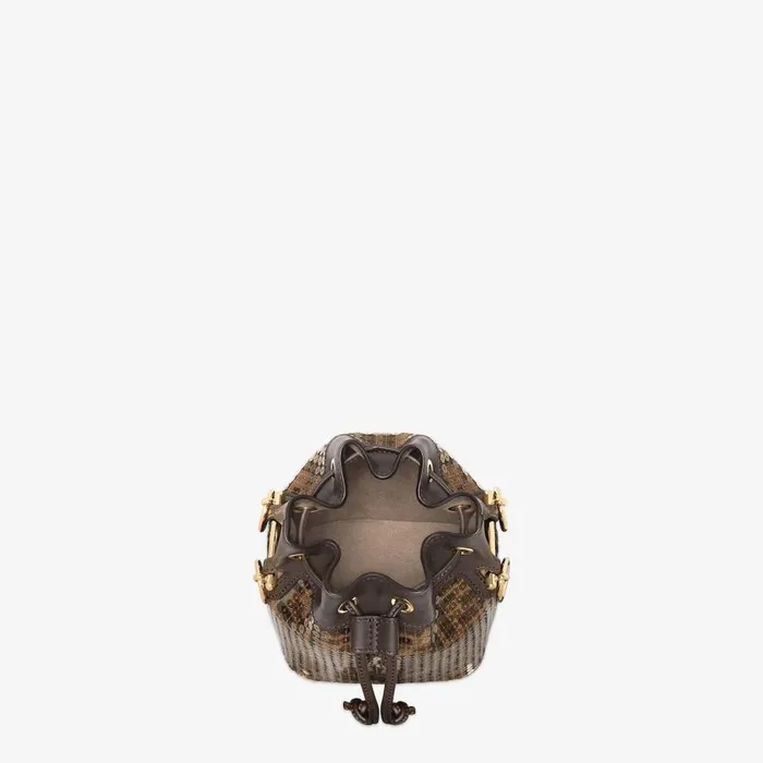 Woman Brown Ff Jacquard Fabric Mini Bag With Sequins Brown Fendi Mini Bags