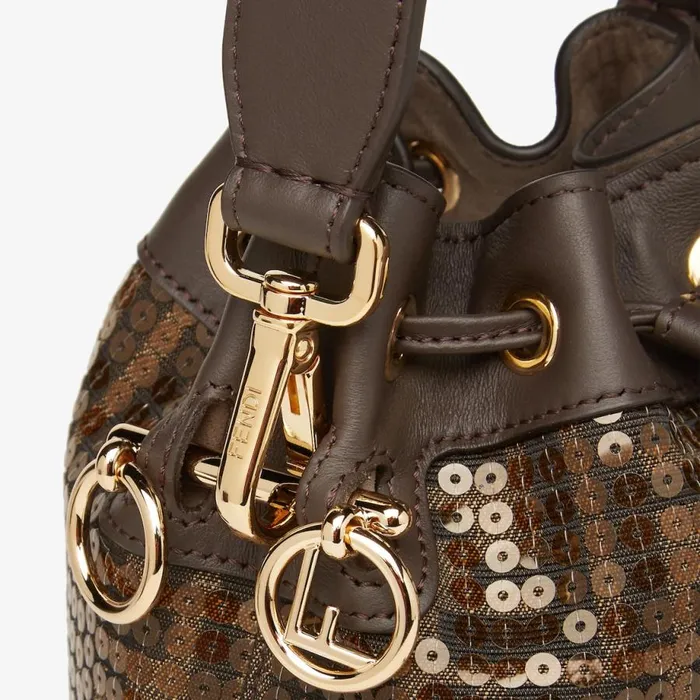 Woman Brown Ff Jacquard Fabric Mini Bag With Sequins Brown Fendi Mini Bags