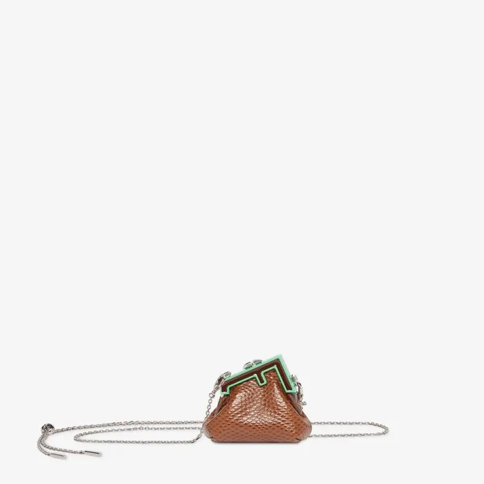 Woman Brown Karung Leather Charm Brown Fendi Miniature Bags