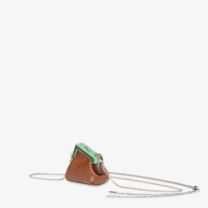 Woman Brown Karung Leather Charm Brown Fendi Miniature Bags