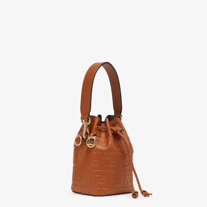Woman Brown Leather MiniBag With Ff Motif Brown Fendi Mini Bags