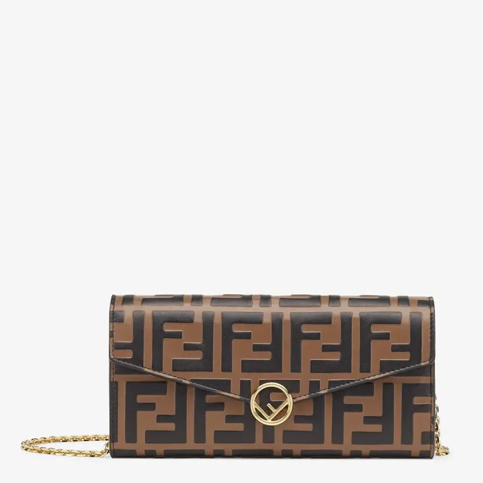 Woman Brown Leather Wallet Black Fendi Wallets On Chain