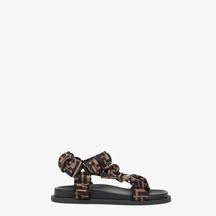 Woman Brown Satin Sandals Brown Fendi Sandals