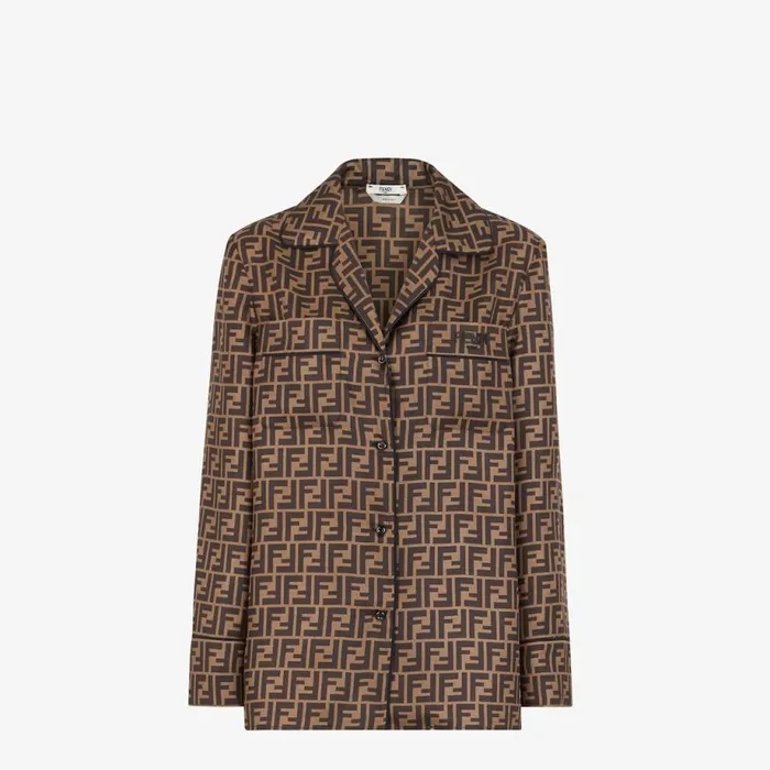 Woman Brown Twill Shirt Brown Fendi Tops and Shirts