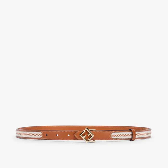 Woman Canvas And Brown Leather Reversible Belt Brown Fendi Belts