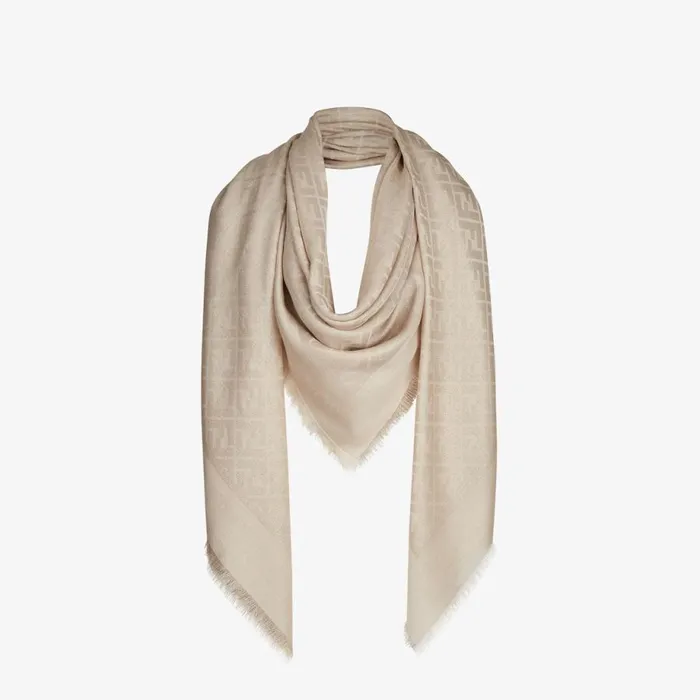 Woman Cream Lurex Shawl Beige Fendi Scarves and Silks