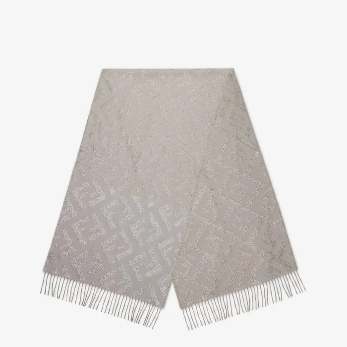 Woman Dove Grey Cashmere Scarf Beige Fendi Scarves and Silks