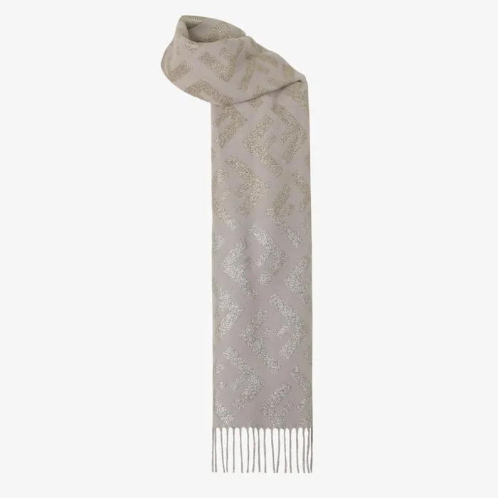 Woman Dove Grey Cashmere Scarf Beige Fendi Scarves and Silks