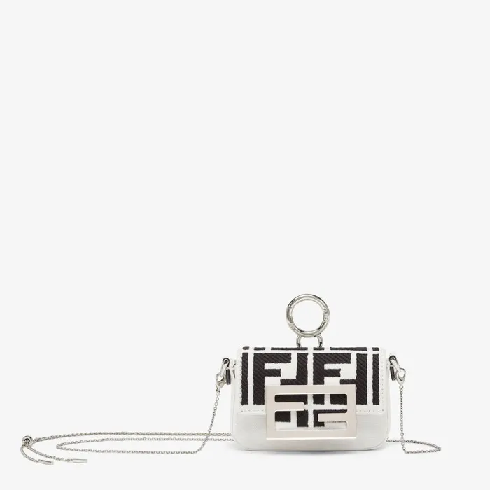 Woman Embroidered White Canvas Fendi Charm White Fendi Miniature Bags