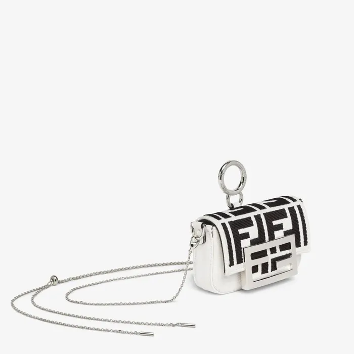 Woman Embroidered White Canvas Fendi Charm White Fendi Miniature Bags
