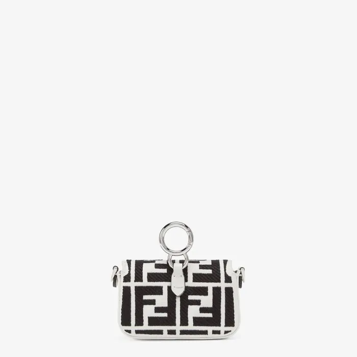 Woman Embroidered White Canvas Fendi Charm White Fendi Miniature Bags