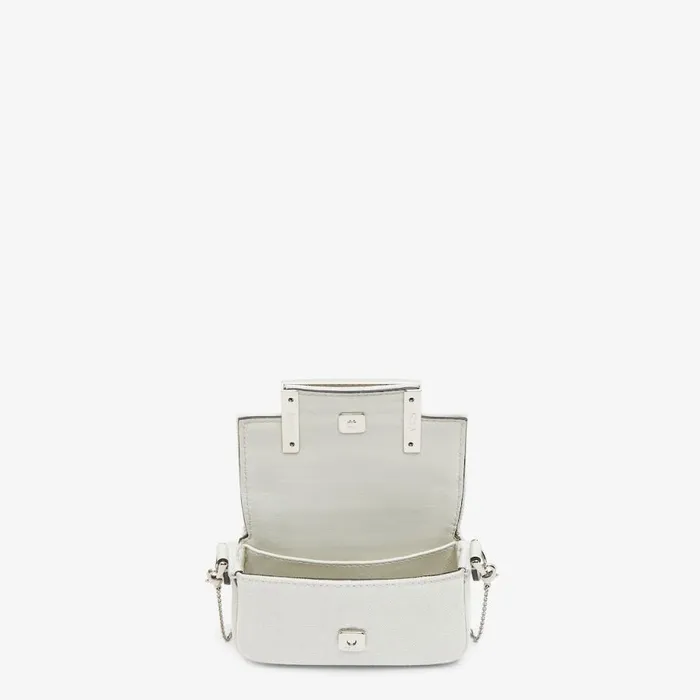 Woman Embroidered White Canvas Fendi Charm White Fendi Miniature Bags