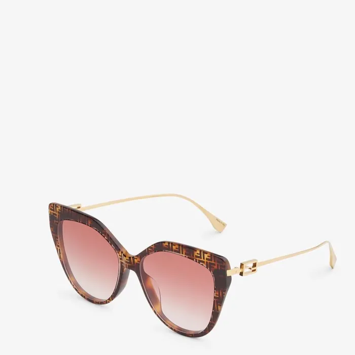 Woman Ff Havana Acetate And Metal Sunglasses Fendi Sunglasses