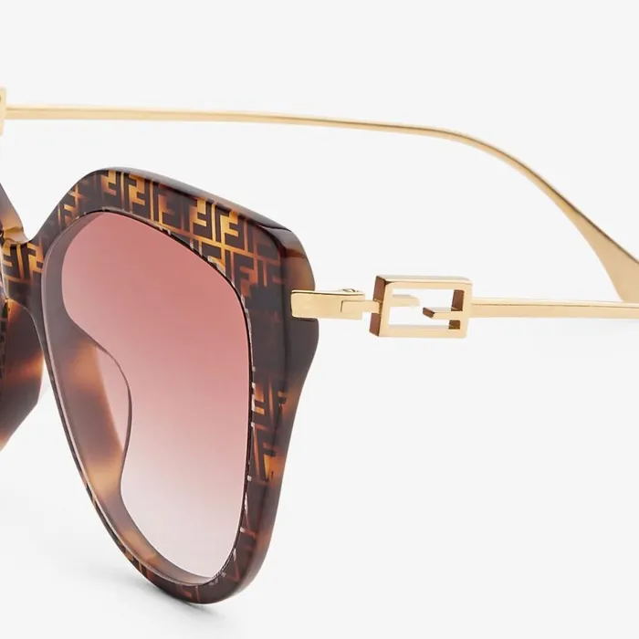 Woman Ff Havana Acetate And Metal Sunglasses Fendi Sunglasses
