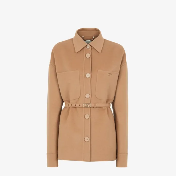 Woman GoTo Jacket In CamelColour Cashmere Beige Fendi Jackets