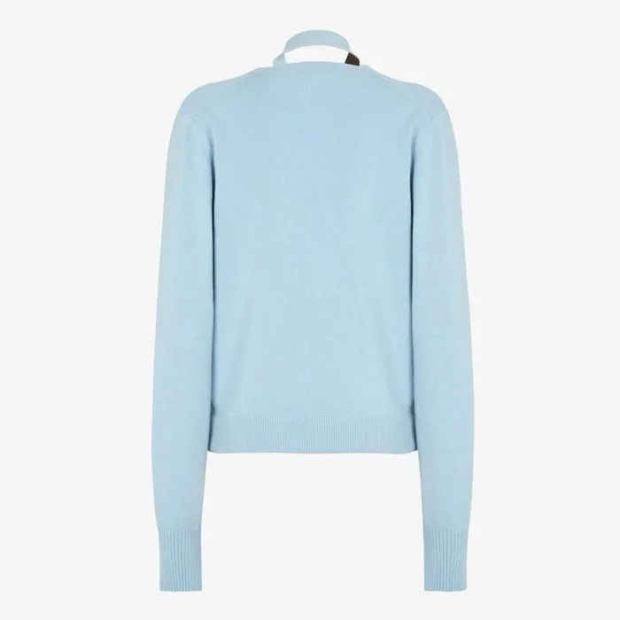 Woman Light Blue Cashmere And Wool Cardigan Light Blue Fendi Knitwear