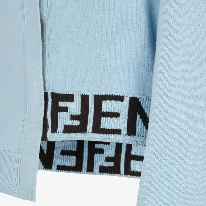 Woman Light Blue Cashmere And Wool Cardigan Light Blue Fendi Knitwear
