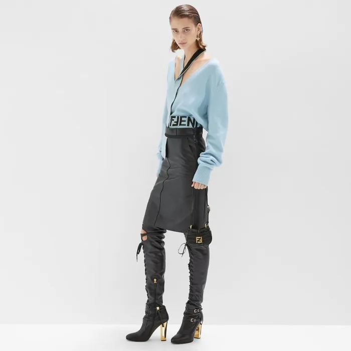 Woman Light Blue Cashmere And Wool Cardigan Light Blue Fendi Knitwear
