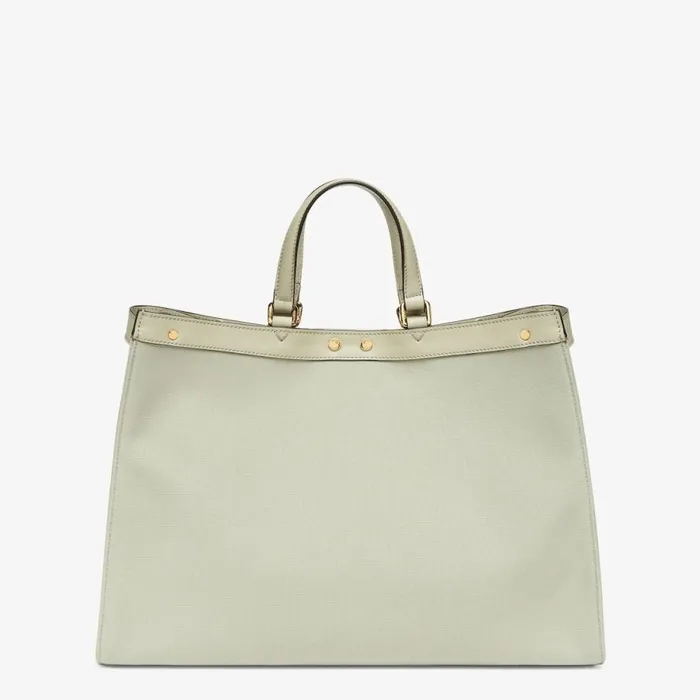 Woman Light Green Canvas Shopper With Ff Embroidery Green Fendi Tote Bags